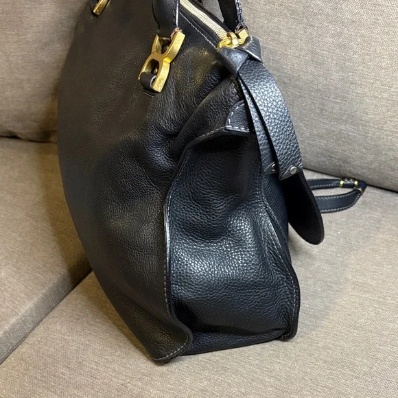 Chloe Marcie Black Leather Satchel with Gold Accents - Picture 5 of 12